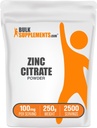 BulkSupplements.com Polvere di citrato di zinco - Integratori di zinco, Supplemento minerale, per il supporto immunitario - Gluten Free, 100 mg per porzione, 250g (8.8 oz) (pacchetto di 1)