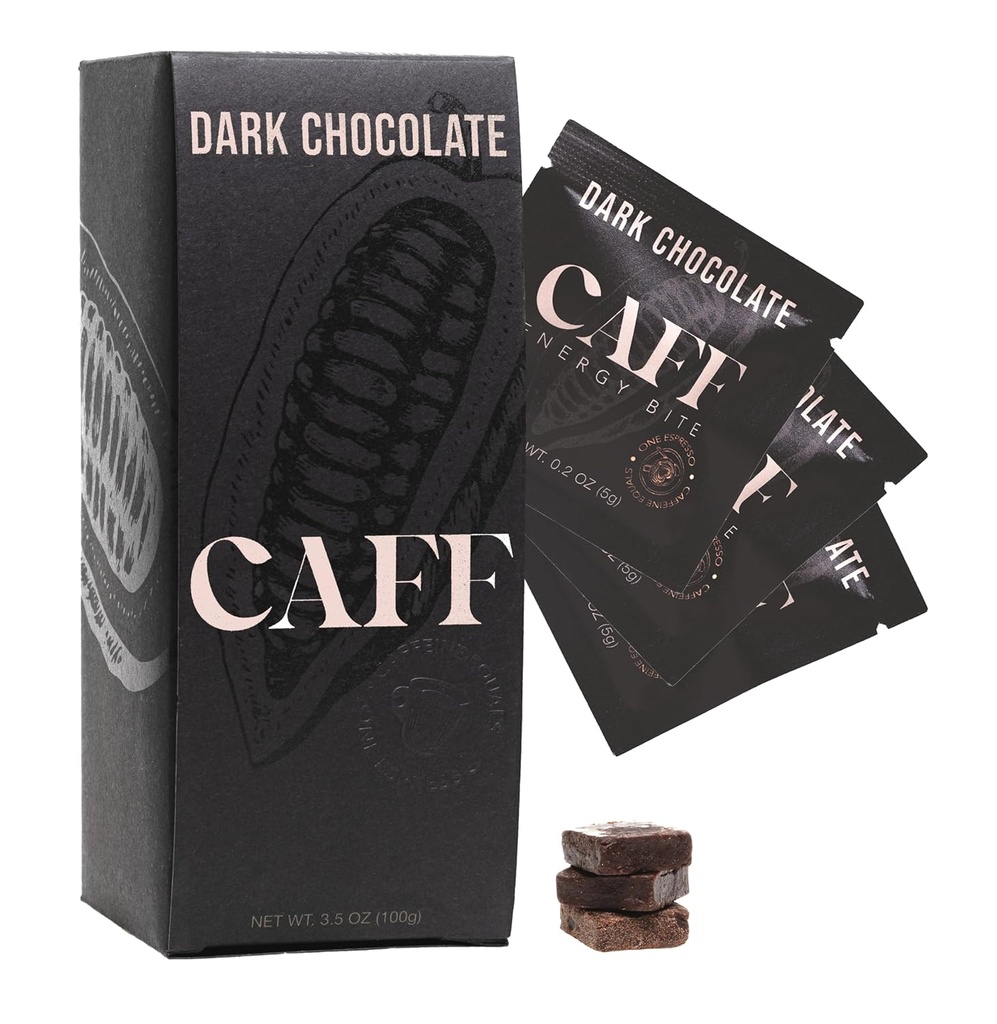 CAFF All Natural Energy Bites - Cioccolato aromatizzato Chew for Energy Boost - No Aggiunto Zucchero - 65mg Caffeine Chocolate Bars – 15 Calorie Organic Caffeine Snacks - Vegan, Gluten-Free, Keto (20 Bites)