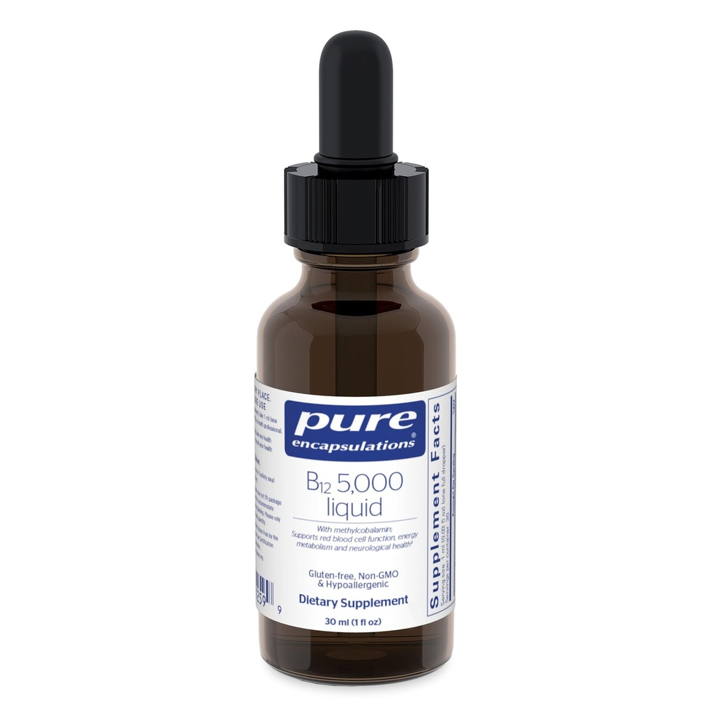 Incapsulazioni pure B12 5000 Liquido - Vitamina B12 Integratore di metilcobalamina per l'energia di sostegno, Salute di Neve, Funzione cognitiva e celle di sangue* - Gocce liquide - 1 Fl Oz
