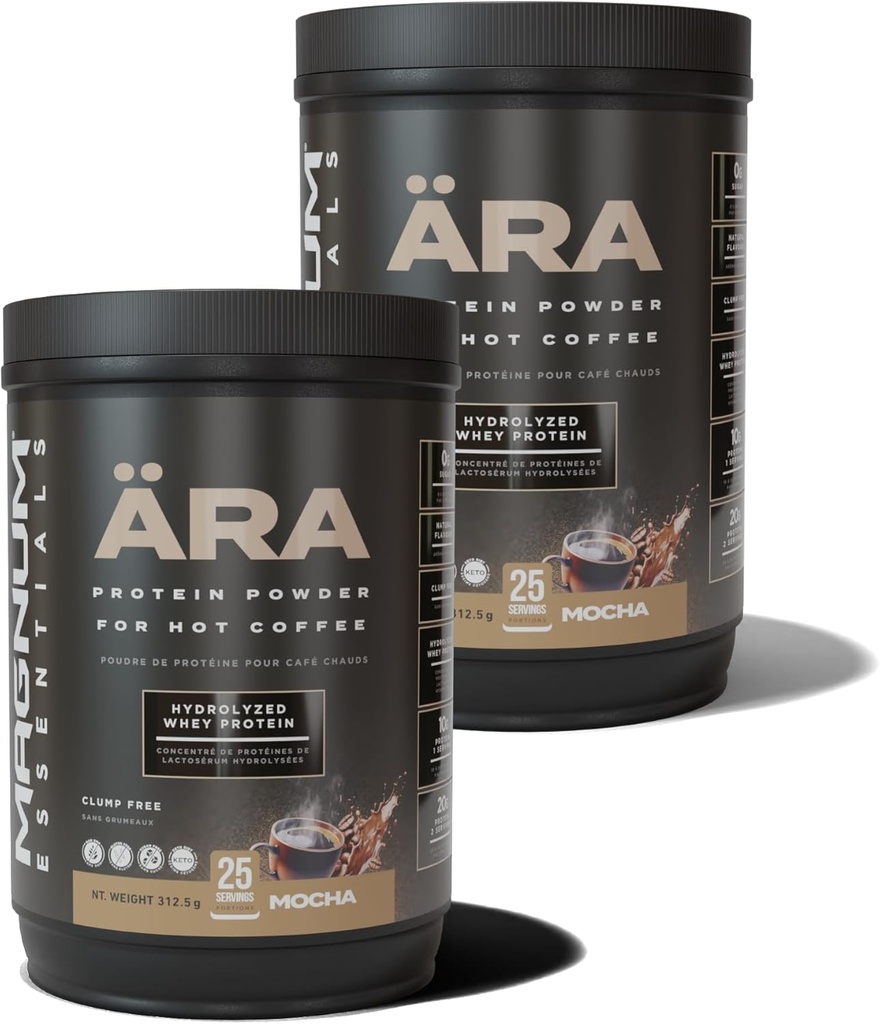 Tubo ad alta proteina di Ara Mocha per caffè caldo e freddo, tè, bevande - senza zucchero, senza grasso - 20g Dissolves Smoothly in bevande calde, 325g (2 pacchetto)