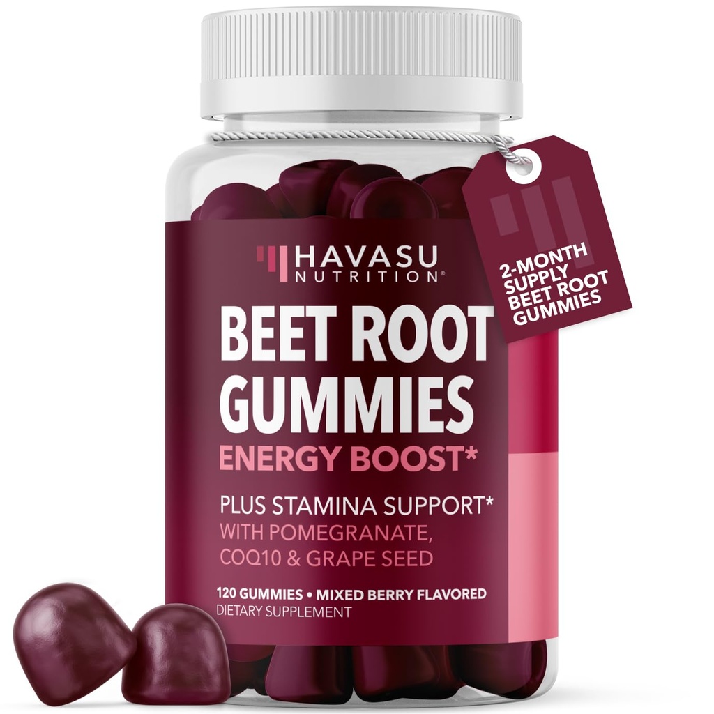 Gummie di radice di barbabietola con COQ10 & Pomegranate - Supplemento di ossido nitrico per gli uomini e le donne - radice di barbabietola per Endurance, Performance, Recovery - Vegan, Non-GMO, Gluten Free - Mixed Berry Flavor, 120 Count
