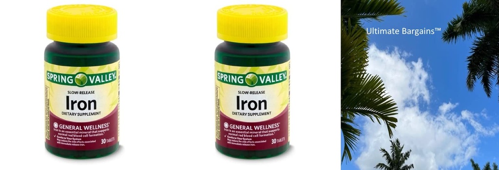Integratore alimentare di ferro lento della valle di primavera, 60 conte + la vostra guida di vitamina©