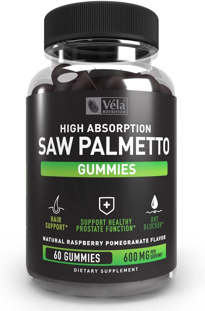 Saw Palmetto Gummies Complex per gli uomini e le donne | Supplemento per la crescita dei capelli | Supporto funzione urinaria, supporto funzione prostata | Blocco DHT | 60 Gummies
