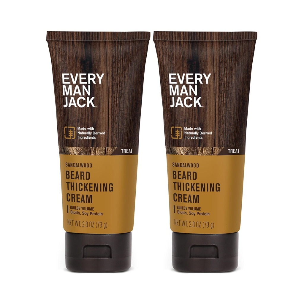 Ogni Man Jack Beard Crema di Spessore - rinforza, Thickens, Nourishes Beard - Light Sandalwood Scent - Realizzato con ingredienti naturalmente derivati come Biotin, Vitamina B6, Soy Protein - 2.8oz - 2 Pack