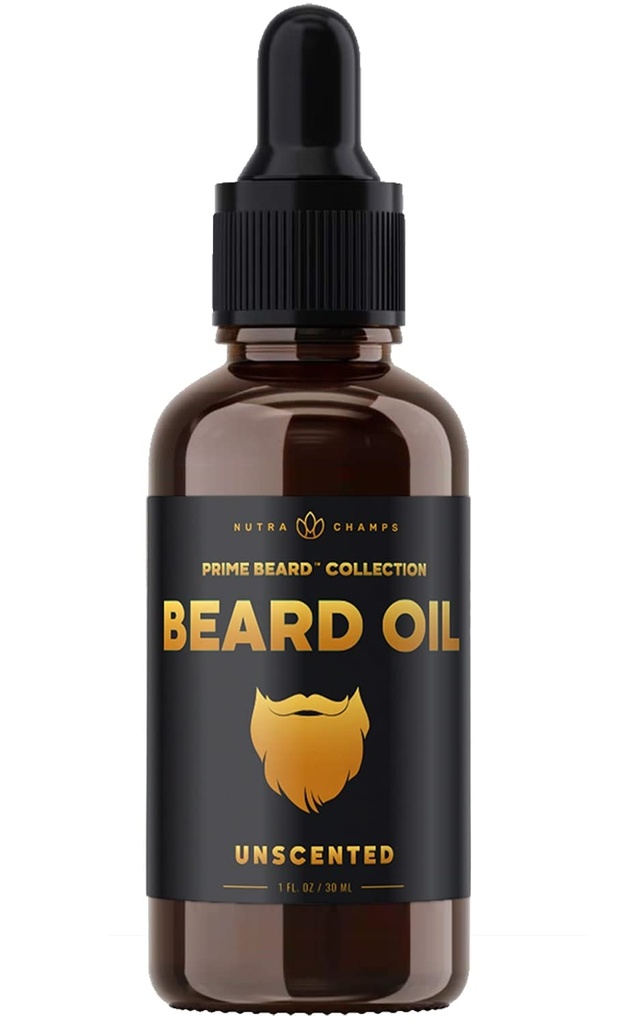 NutraChamps Beard Oil Condizionatore - Unscented Virgin Argan, Jojoba, Grapeseed Oils & More for Beard Growth - Softens & Rafforza Beards & Mustaches for Men - Premium Signature Prime Beard Blend