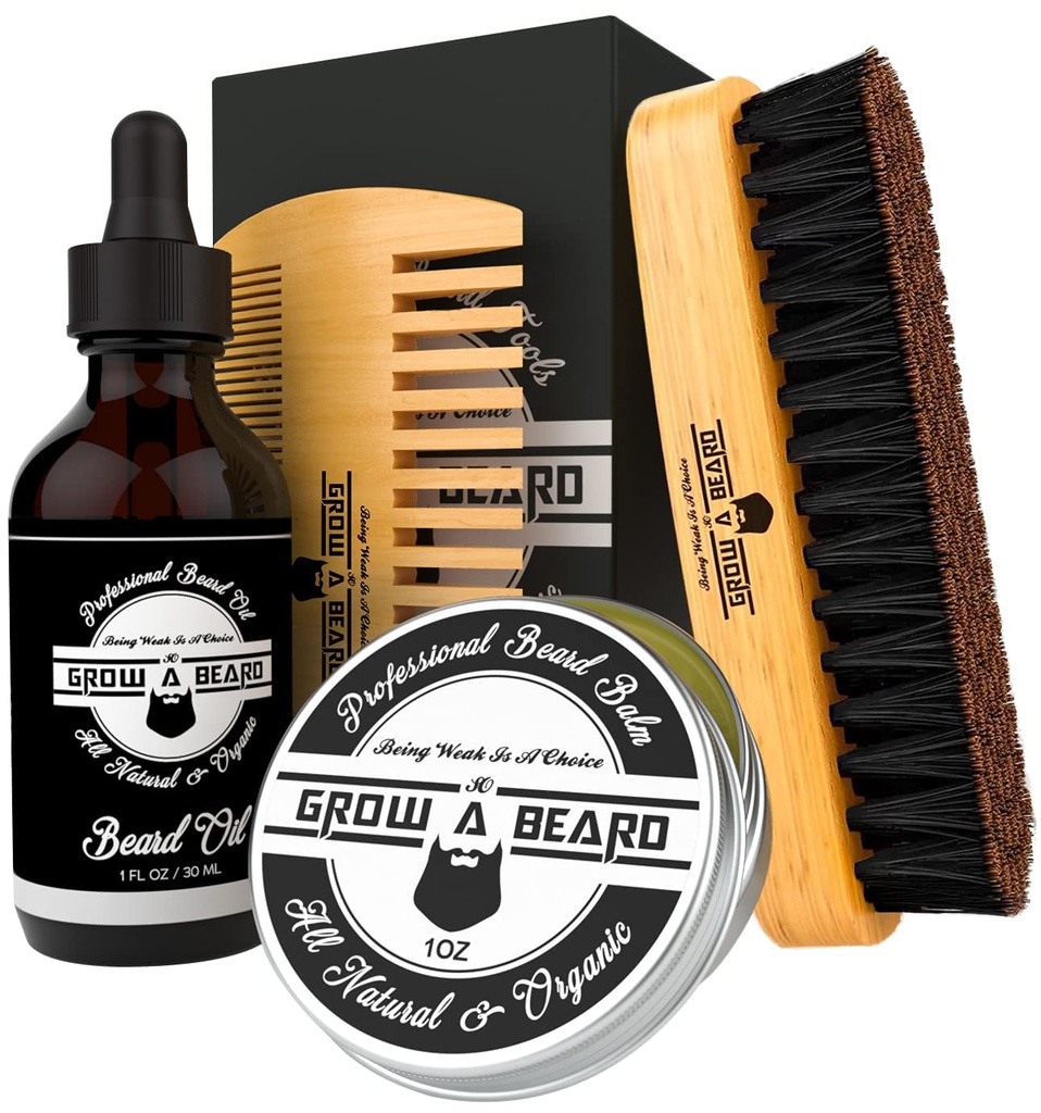 Brush Beard, Petto Petto, Olio di Cuscinetto, & Beard Balm Grooming Kit per la cura degli uomini, Set di capelli facciali da viaggio per la crescita, Styling, Shine & Softness, Grandi Regali per Lui