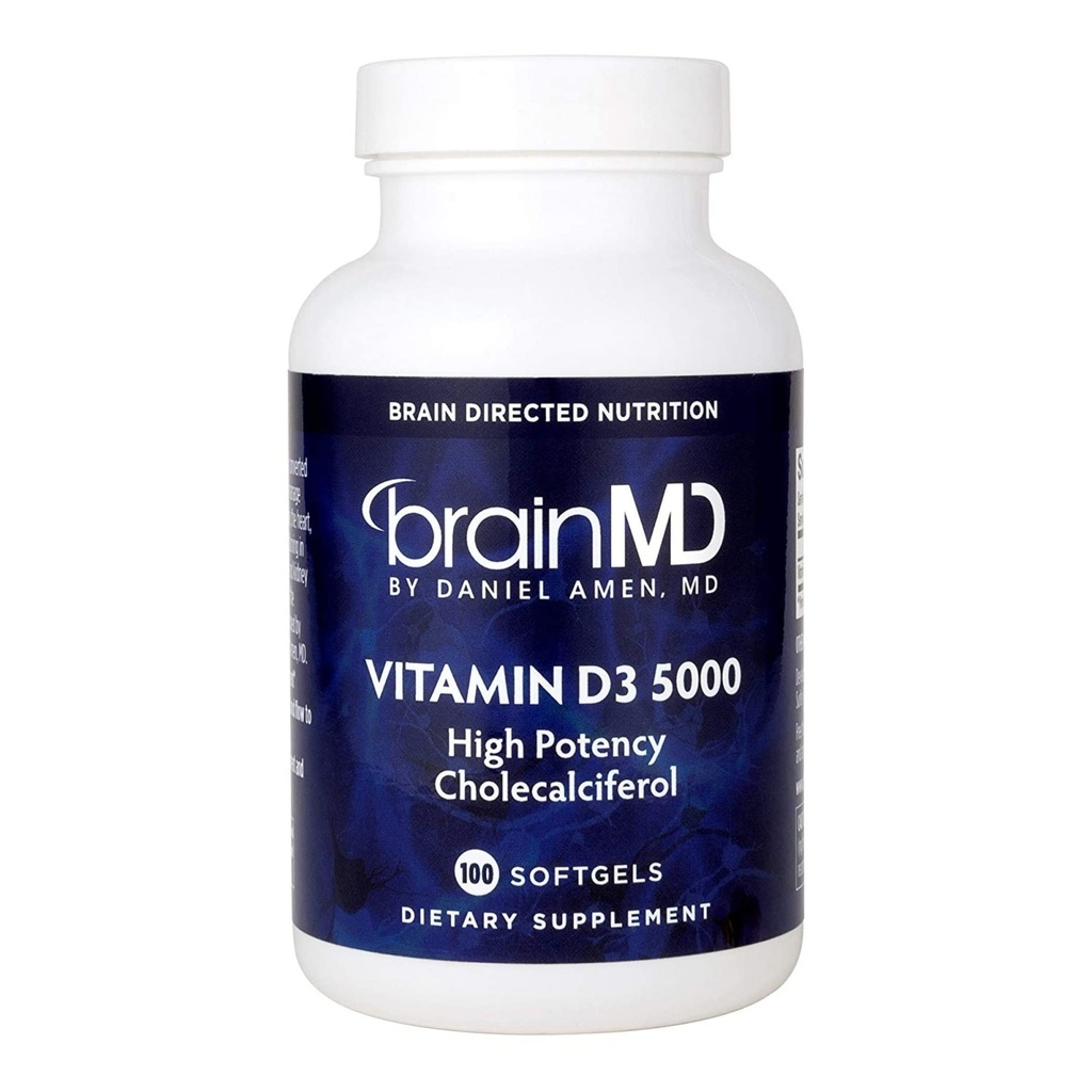 BrainMD del Dr. Amen Vitamin D3 5000 - 100 Softgels - Alto potere Cholecalciferol - Gluten Free - 100 Serve
