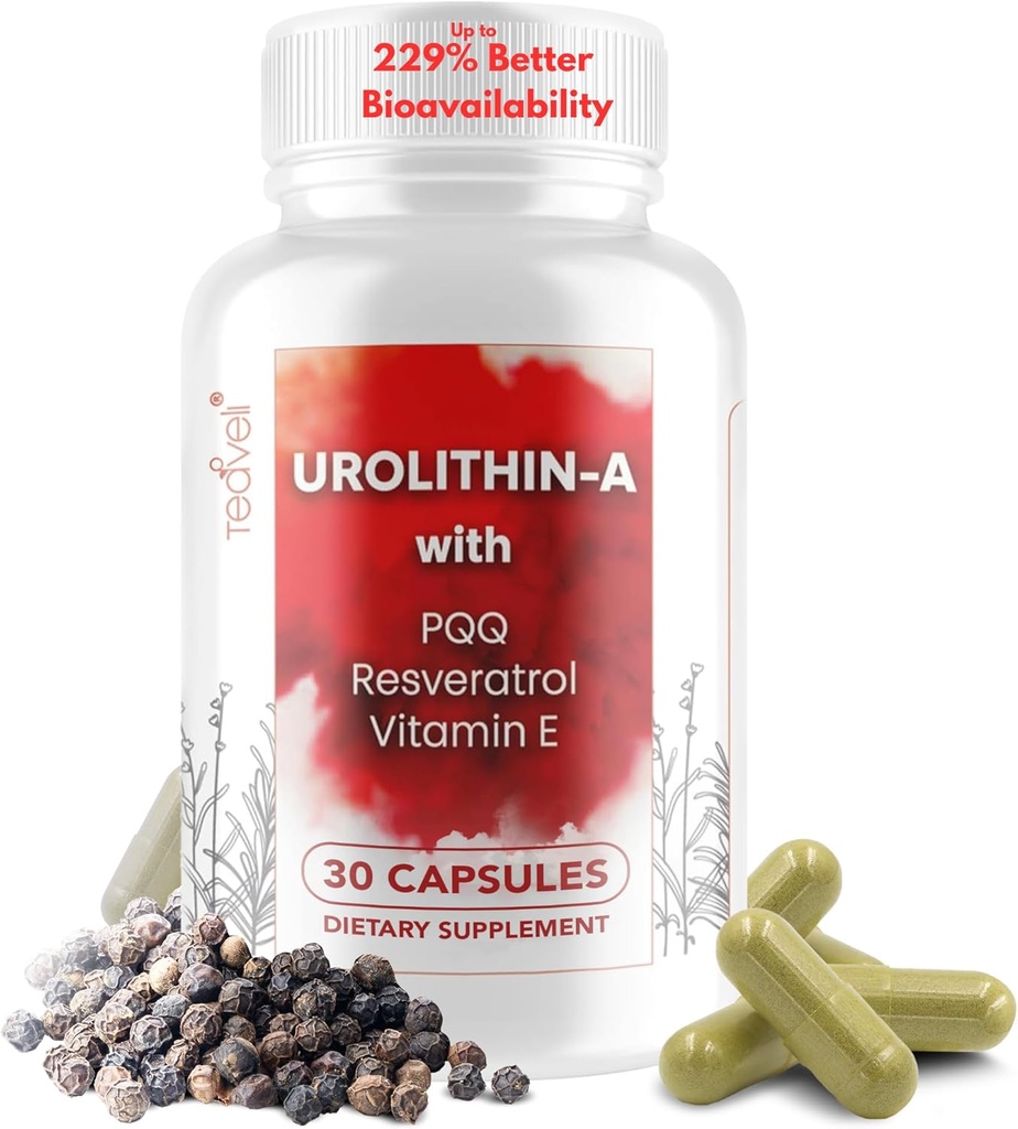 Urolitina avanzata A (15 Servings) & Integratore di cellule staminali con 500 mg Urolitina A, Resveratrolo, PQQ, Vitamina E & Bioperine – Supporta NAD+, Mitocondri, Salute del muscolo, Celle sane e livelli di energia