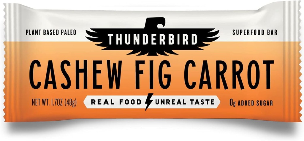 Thunderbird Bars Energy Snack, senza glutine con proteine, sano cibo reale, Vegan Paleo Non OGM, Non Aggiunto Zucchero, Cashew Fig Carrot Flavor (12 Conte, 1.7 oz. Bars)