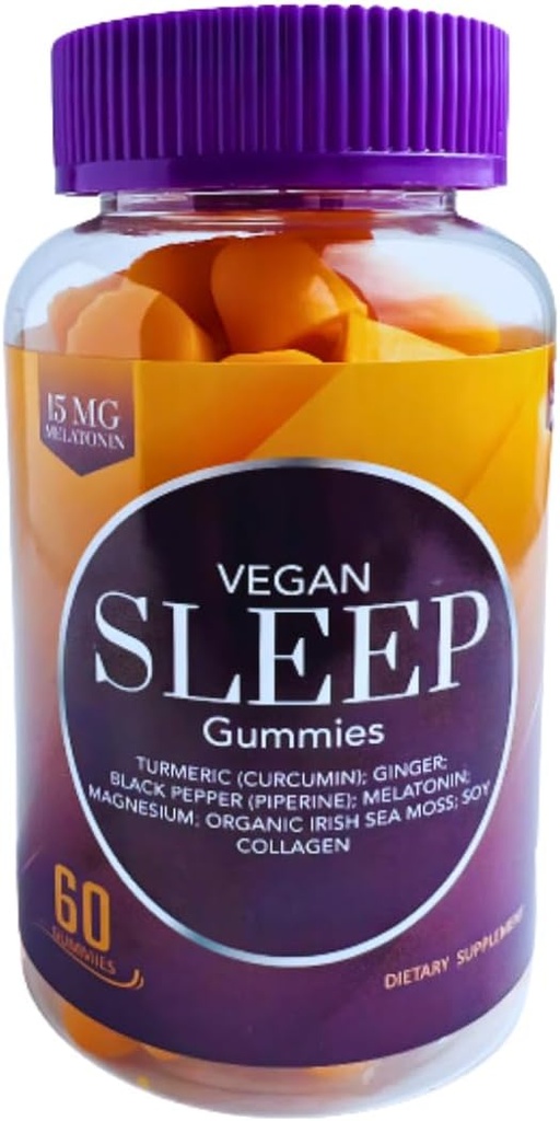 Vegan Sleep Gummies per Adulti – Bio-Sleep FusionTM con Melatonina, Magnesio, Turchese, Ginger, Sea Moss & Collagen – Supporto naturale per il sonno, Rilievo di stress, Sveglia rinfrescata – 60 Conte