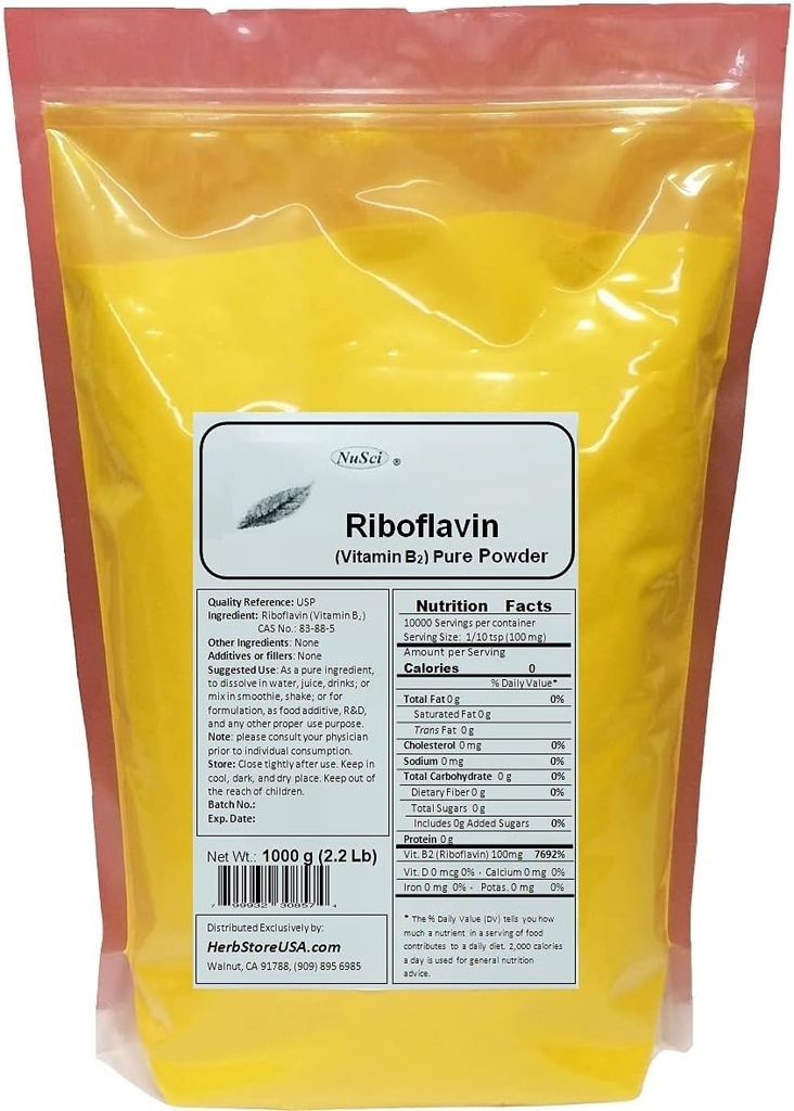 Vitamina B2 Riboflavin Pure Powder Energy (1000 Grammi (2.2 lb))