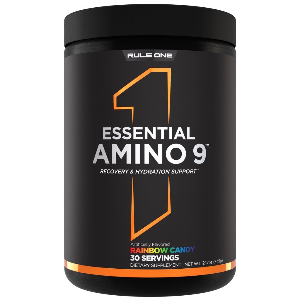 Regola 1 Essential Amino 9 – Supporto di recupero e idratazione con 7.5g di aminoacidi essenziali + elettroliti (30 Serve, Rainbow Candy)