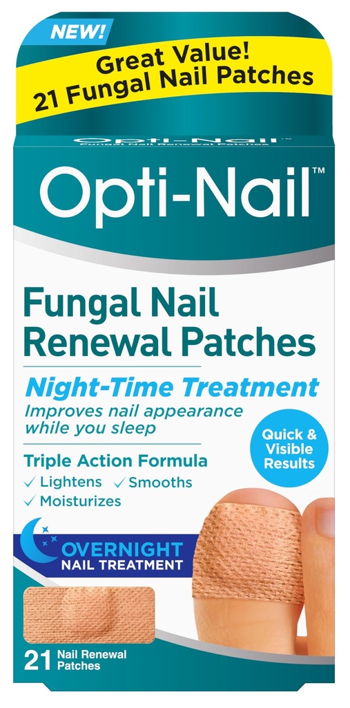 Opti-Nail Fungal Nail Renewal Patches - 21 Patches, Trattamento notturno migliora l'aspetto delle unghie mentre dormi