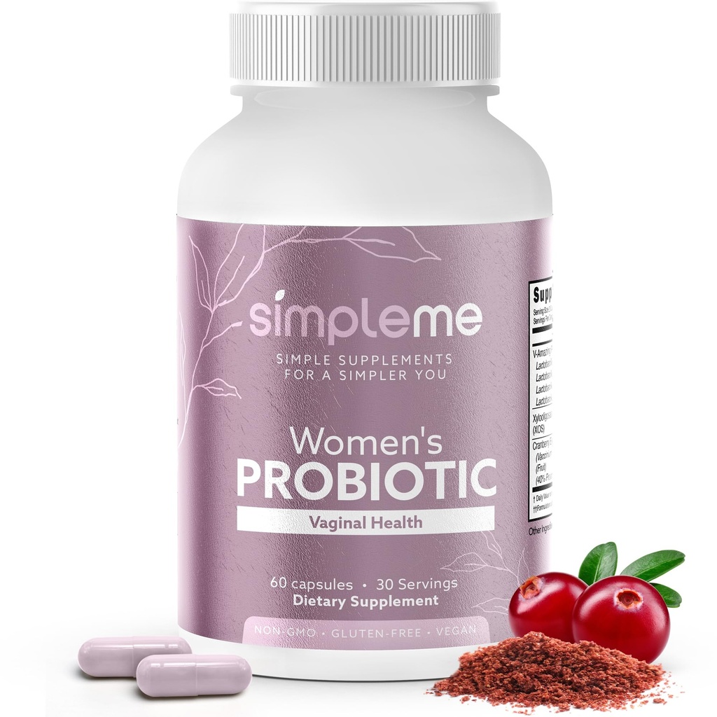 Probiotici semplici donne con prebiotici, mirtillo - Probiotici vaginali per le donne - Per bilanciamento del pH, UTI, Salute vaginale, Gut Flora - Complesso di integratori Probiotici per le donne - 60 capsule