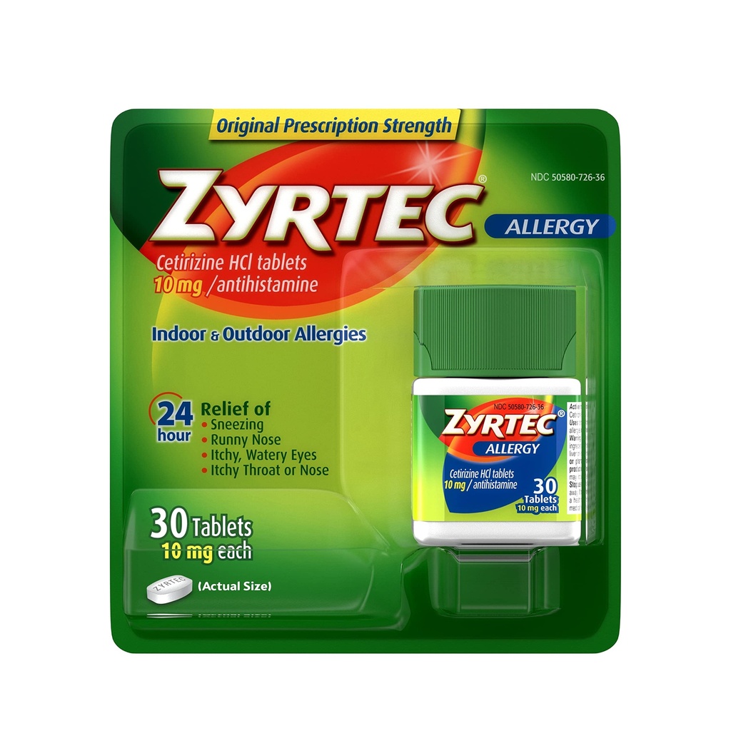 Zyrtec 24 ore Allergy Relief Tablets, 10 mg Cetirizine HCl Antihistamine Allergy Medicine, 30 ct Rosso