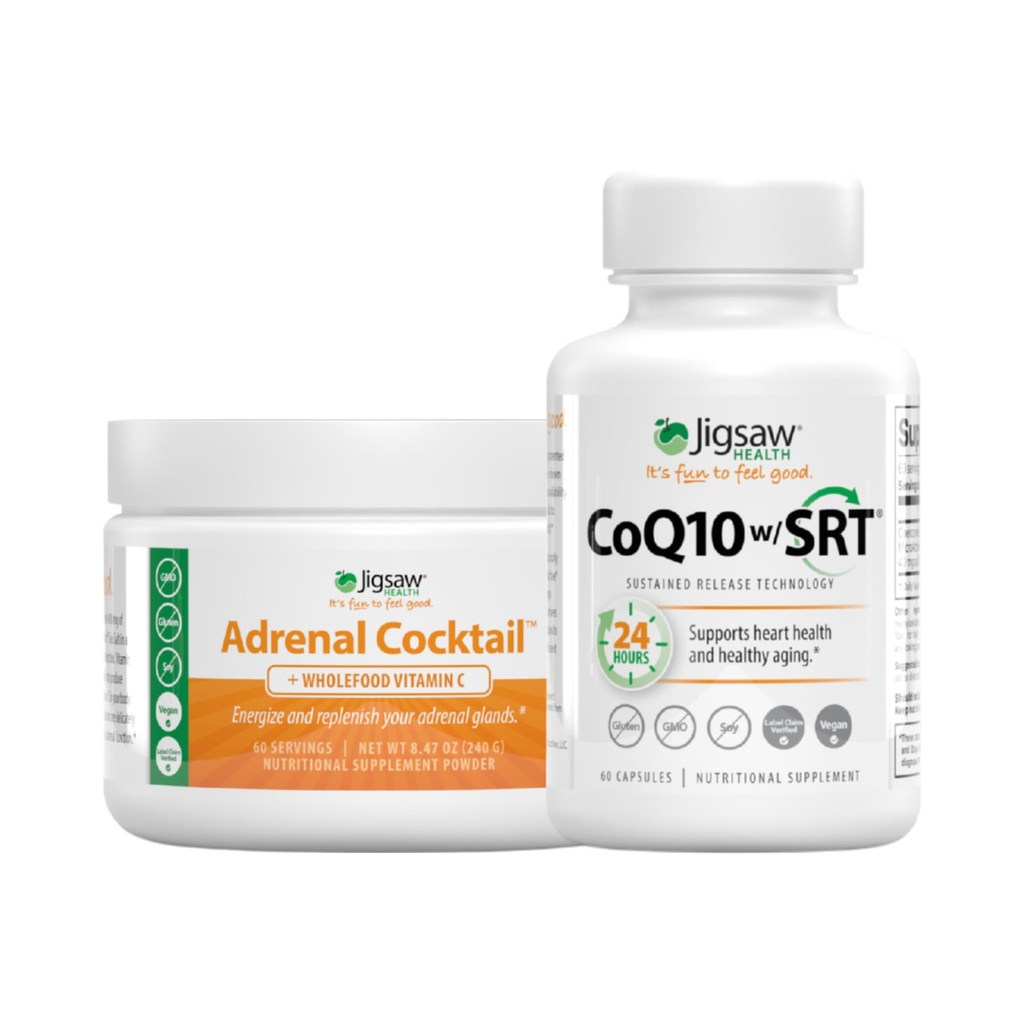 Jigsaw Health Bundle | Cocktail surrenale, 60 Serve (Jar), e CoQ10 w/SRT, 60 capsule