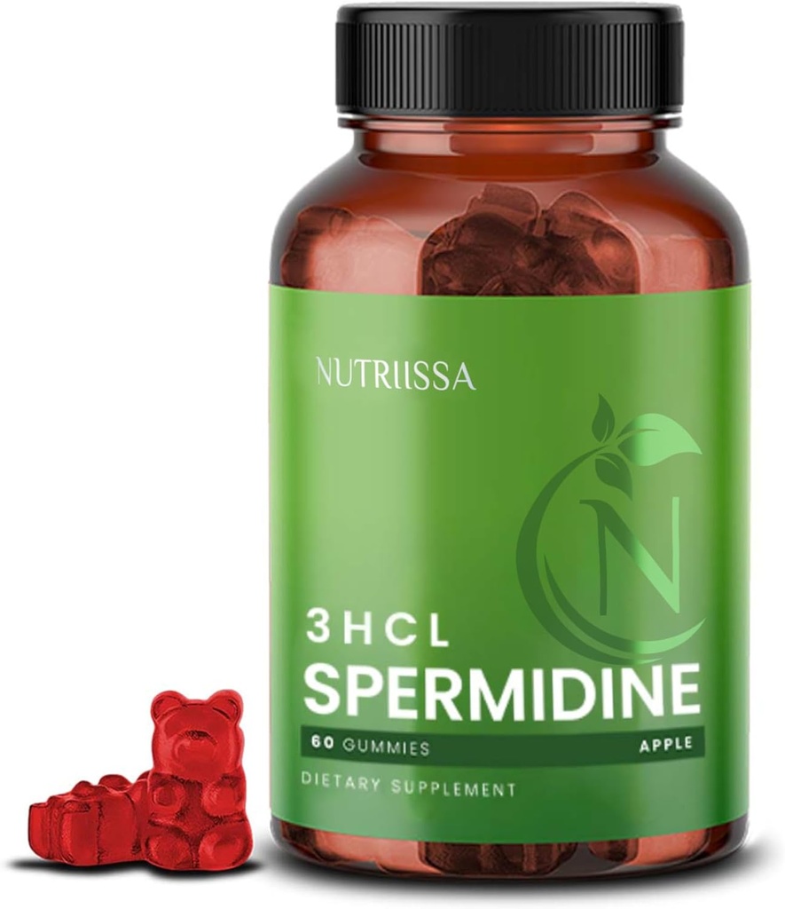 Nutriissa Spermidine Gummies 10mg (99% Spermidina 3HCL) – Supporto per la salute e la longevità cellulare – EPEB Certificato per la purezza e la potenza – 60 Gummie vegane aromatizzate alla mela