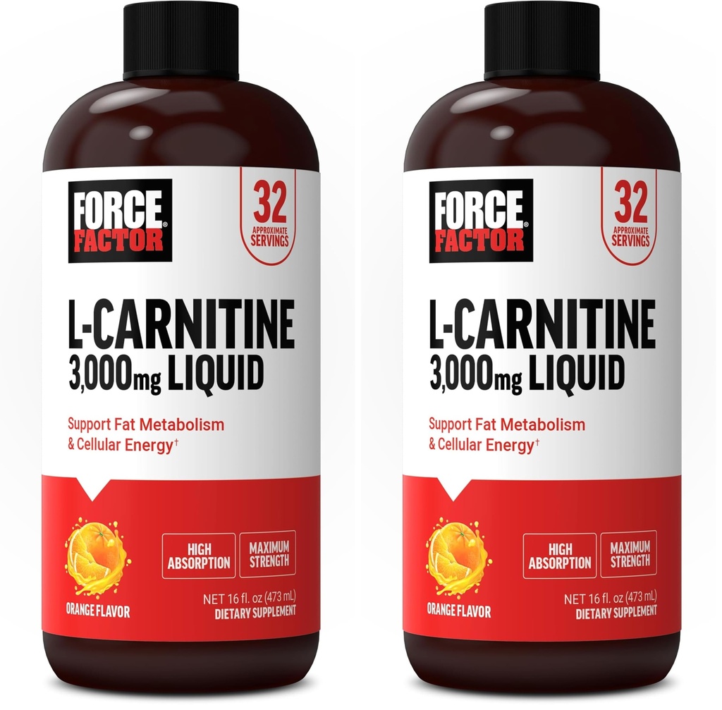 Fattore di Forza L Carnitina Supplemento, L-Carnitina liquida 3000 mg per aiutare a trasformare l'energia Fat Into, il recupero del muscolo di sostegno, e aumentare l'energia cellulare, la massima resistenza, non OGM, aroma d'arancia, 16 Oz.