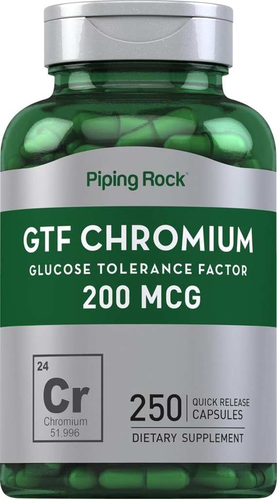 Piping Rock GTF Chromium 200 mcg | 250 capsule | Glucose Tolerance Factor Supplemento | Non-GMO & Gluten Free