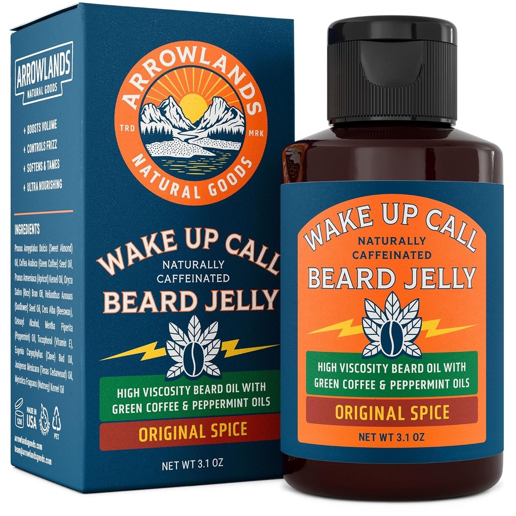 Wake Up Call Beard Jelly - Caffeine Beard olio di crescita con Virgin Green Coffee Oil & Peppermint, Thickener naturale e idratante (3.1oz, spezie originali)