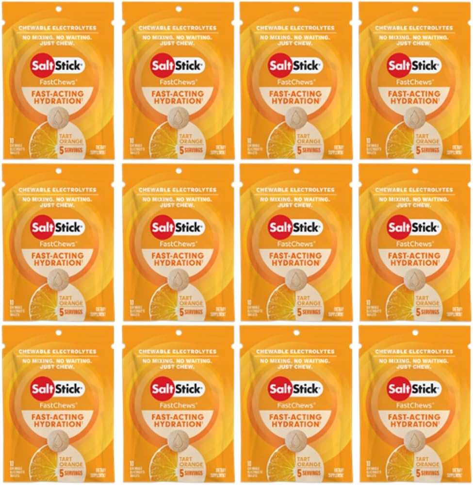 SaltStick Electrolyte FastChews - 120 Count Orange Flavor - Compresse elettrolitiche per l'idratazione, Tabs di sale - 10 conteggio (Pack of 12)