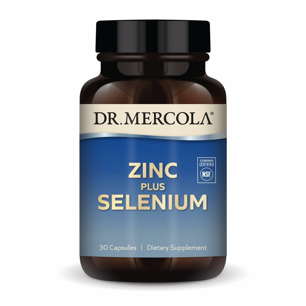 Dr. Mercola Zinc Plus Selenium - Integratore di miscela minerale - per il supporto immunitario, cervello e respiratorio - Contiene Zinc Glycinate Chelate & Copper - GMO-Free & Gluten-Free - 30 Capsule (30 Serve)
