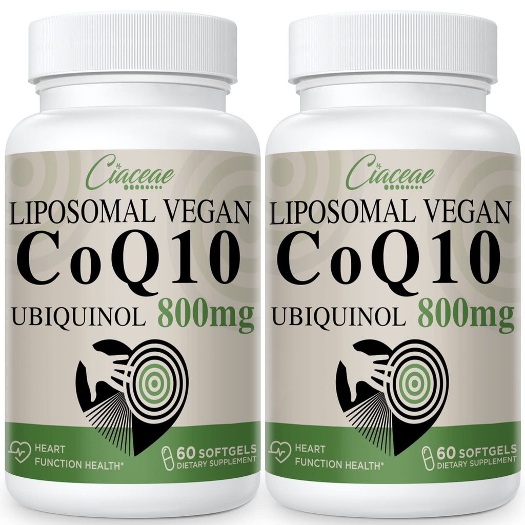 Liposomal CoQ10 800mg Ubiquinol Softgel, Max Absorption Ubiquinol Coenzyme Q10, Ubiquinol CoQ10 Supplemento per Antiossidante, Funzione cardiaca e produzione di energia, CoQ10 puro 800mg, 120 Vegan Softgels