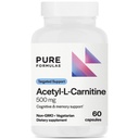 PureFormulas Acetyl L-Carnitine Cognitive & Memory Support L Carnitina Supplemento per Cervello, Focus, & Calmness Alcar, 500mg Dairy Free Non-GMO 60 Capsule