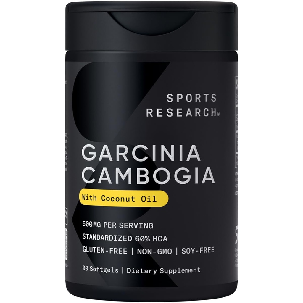 Ricerca sportiva Garcinia Cambogia Estratto (60% HCA) con Olio di cocco biologico extra vergine | Non OGM, Soia & Gluten Free (90 Liquid Softgels)