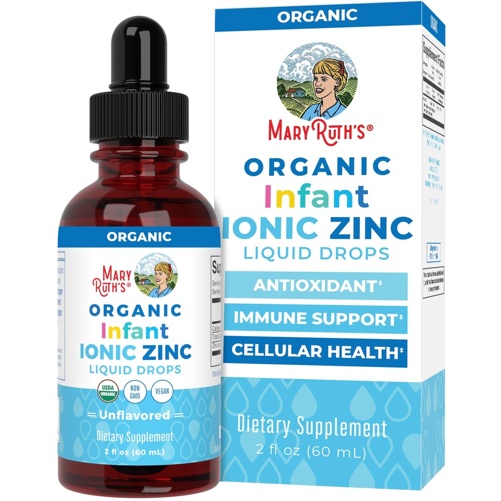 MaryRuth Organics Infant Ionic Zinc Liquid Drops | Zinc Sulfate for Immune Support | Organic Glycerin | Antiossidante | Vegan | Formulato per i bambini Età 6-12 Mesi | Alimentazione 1 Mese | 2 Fl Oz