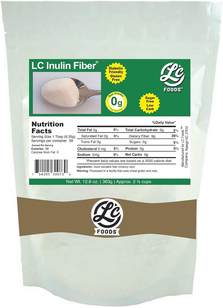 LC Foods Inulin Fiber (Chicory Root) Tutto naturale - Carb basso - Gluten Free - No Sugar - Diabetic Friendly - 12,8 oz