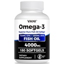 Olio di pesce Omega 3 (4000mg), 180 Softgels,Omega 3 Integratori di acidi grassi con EPA & DHA per la salute del cervello e del cuore*