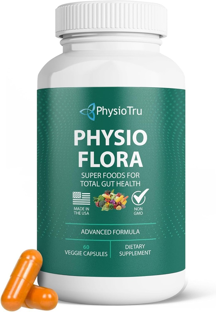 Physio Flora Curcumin Piperine, Probiotici e Prebiotici per Gut, 60 capsule vegetali