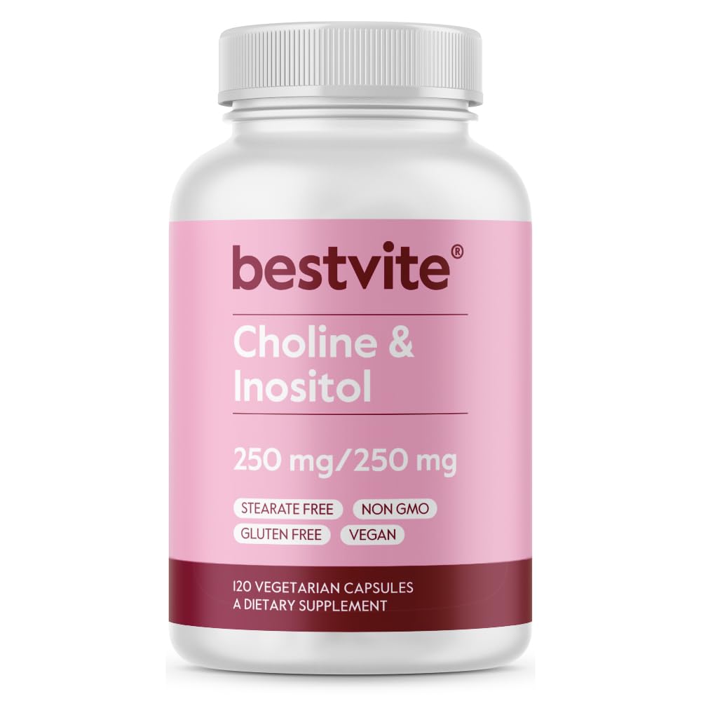 BESTVITE Choline Inositol 500mg (120 capsule vegetariane) - No Stearates - No Fillers - No Dicalcium Phosphate - Vegan - Non OGM - Gluten Free
