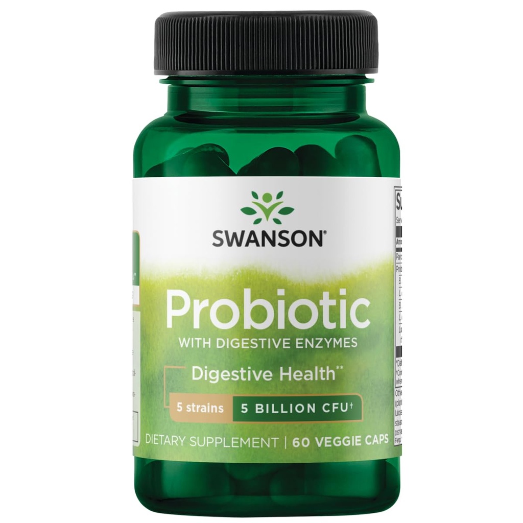 Swanson Probiotico con Enzimi Digestivi 5 miliardi di Cfu 60 capsule di Veg