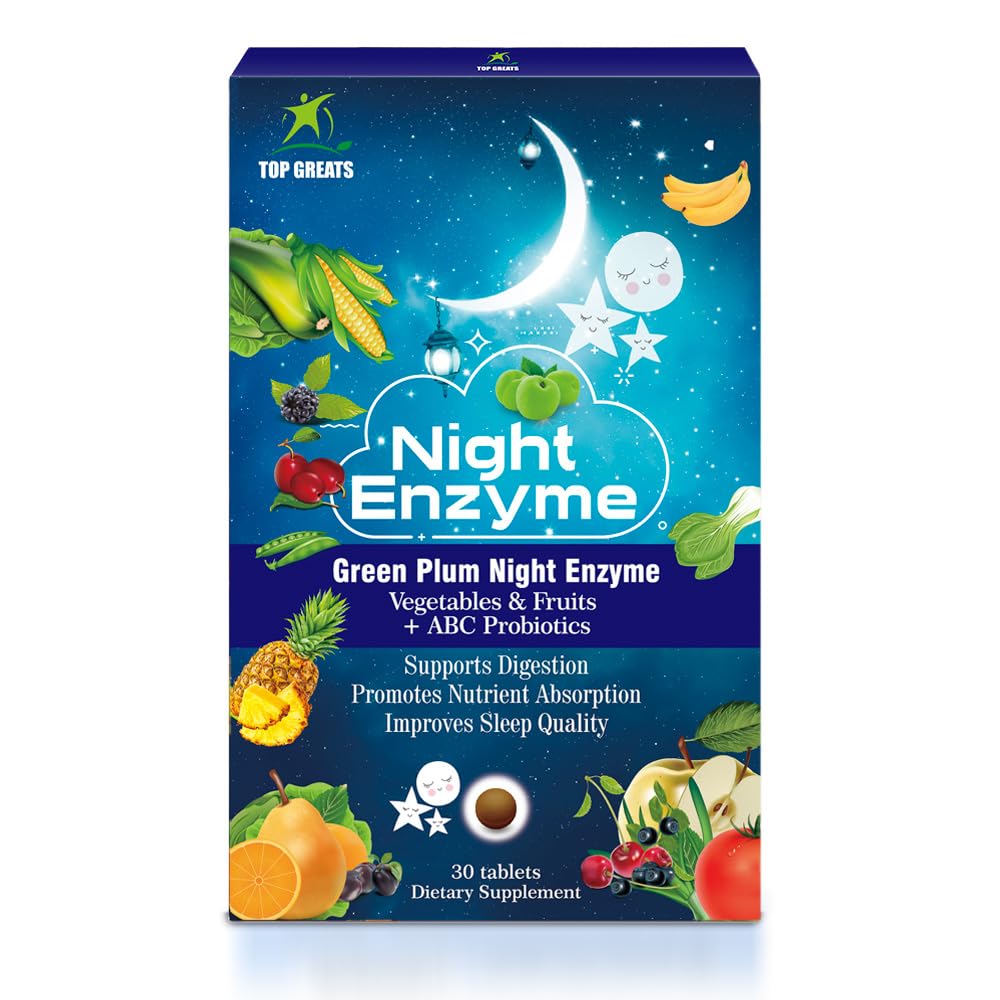 Enzima Notturno, Enzimi Multi Digestivi Giornalieri, Frutta di Plum Verde e Verdura con Probiotici, Blocco Di Sollievo, Migliore Qualità del Sonno, Per Uomini e Donne, Promuovi la Salute Digestiva- 60 compresse