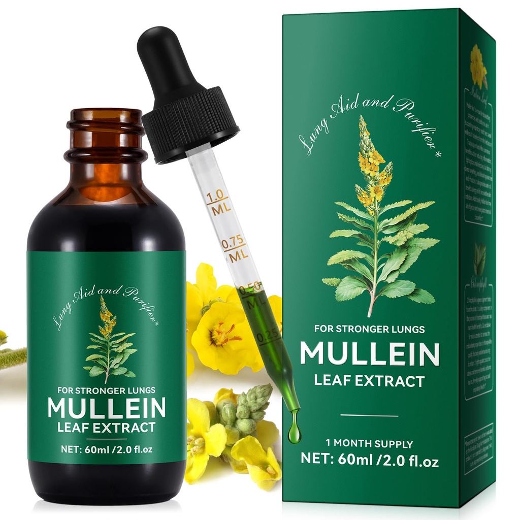 Estratto di foglie di Mullein Gocce-Organico Liquido Mullein Supplemento per la salute dei polmoni - Vegan, Nessun AdditiviPulizia bronchiale per il supporto sanitario