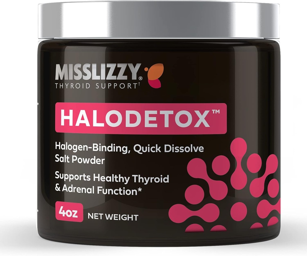 Miss Lizzy HaloDetox – Polvere di sale rosa puro e non raffinato con 80 minerali a brommina di disintossicazione alogena, cloro, & Fluoride, elettroliti repleni, & supporto sano tiroide e funzioni adrenali – 4oz