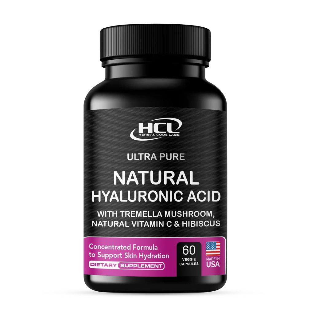 Integratore di acido ialuronico naturale 5X Pillole di idratazione più forti da Fungo di Tremella puro con vitamina C & Hibiscus - Integratore della pelle Anti capsule dietetiche di rughe - chiodi di capelli vitamine