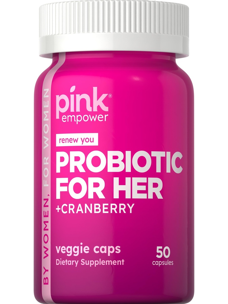 PINK Probiotici per le donne | Capsule Digestive Health Support Plus Cranberry | 50 Count | Vegetariano, Non OGM & Gluten Supplemento gratuito