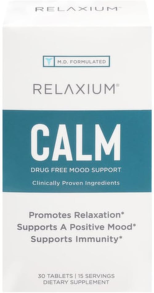 Relaxium Calm, Non-Habit Forming, Stress e Mood Support Supplemento, Elevate Mood & Boost Relax con Ashwagandha, 5-HTP, GABA, Passion Flower, (30 compresse, 2 settimane di fornitura)