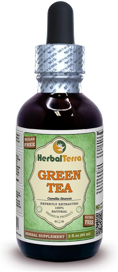 Herbal Terra LLC Green Tea (Camellia Sinensis) Glycerite, foglie secche organiche Estratto liquido senza alcool 2 oz
