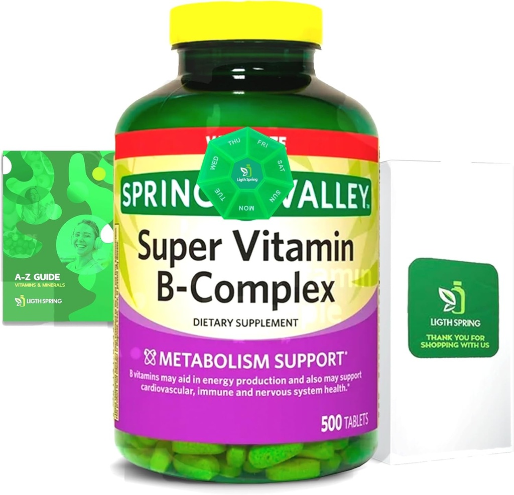2 Pack- Light Spring Super B-Complex Tablets – Vitamina B6, B12, C, Thiamine, Biotina – Gluten-Free, Integratore Dietetico Completo con Guida Light&Spring – Supporta Energia & Immunità