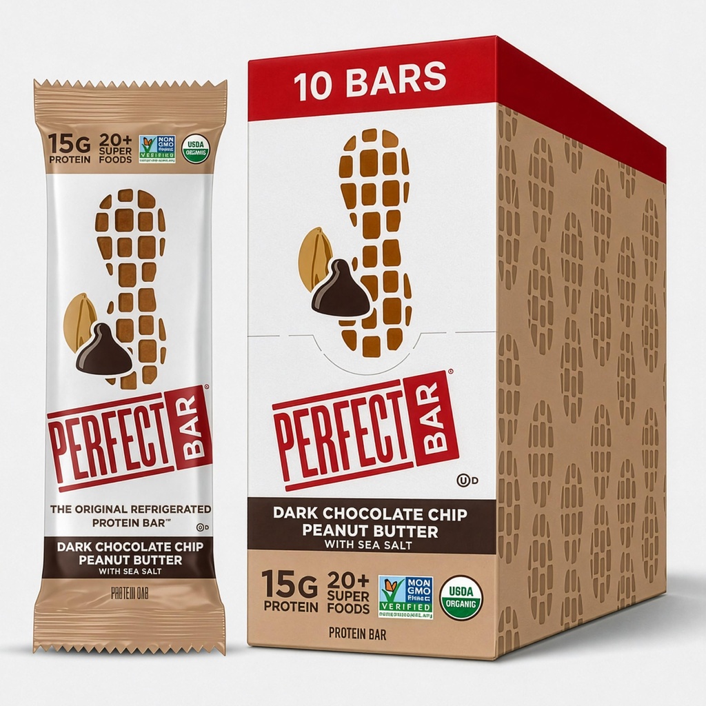 Bar perfetto, Bar di proteine del burro di arachidi di cioccolato scuro, Proteine alta, Organico, Gluten Free, Soy Free, Non OGM, No Zucchero Alcol, 2.3 Ounce Bar, 10 Conte