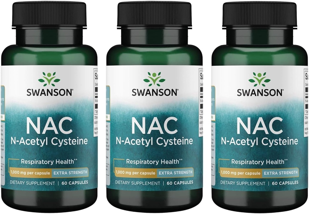 Swanson NAC N-Acetyl Cysteine - Antiossidante Anti-Aging Respiratory Liver Support - Aminoacido Supplement 1000 mg 60 capsule (3 Pack)