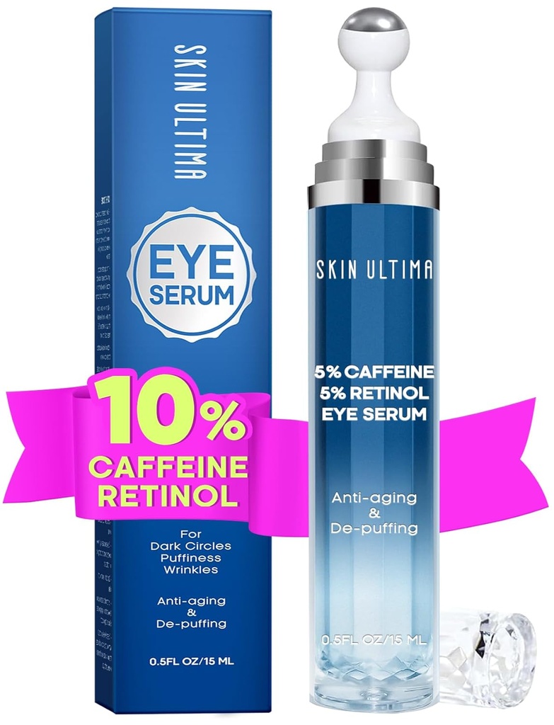 5% Caffeina 5% Crema Occhio Retinolo per Cerchi Oscuri, Puffiness e Borse, Acido Ialuronico e Niacinamide Sotto Crema Occhio Anti Invecchiamento, Siero Occhio per Linee Fine, Rullo Ball Massaggio Occhio 360