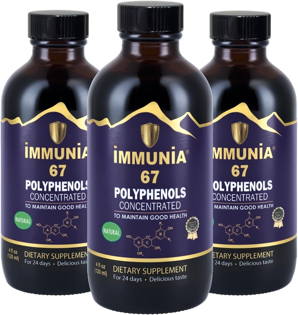 Immunia 67 Polifenoli - Concentrati di Samburo e Antiossidanti Frutti. Supplemento premium antiossidante con 67 polifenoli (Antociani, Quercetina, Resveratrolo, ecc.) Alimentazione 24 giorni per bottiglia (3-Pack)