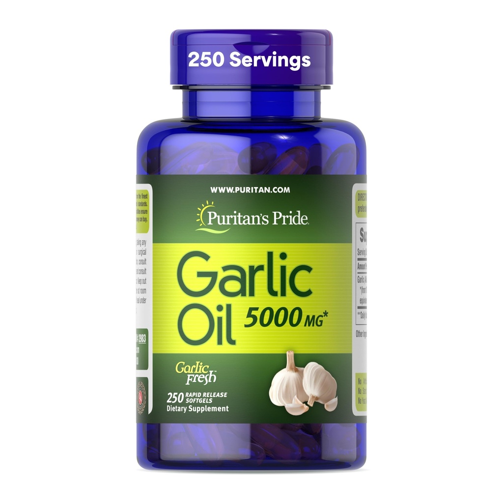 Aglio Pride Premium Puritan fresco 5000mg, integratore alimentare tradizionale per la salute del cuore e il supporto della circolazione con proprietà antiossidanti, 250 Softgel a rilascio rapido