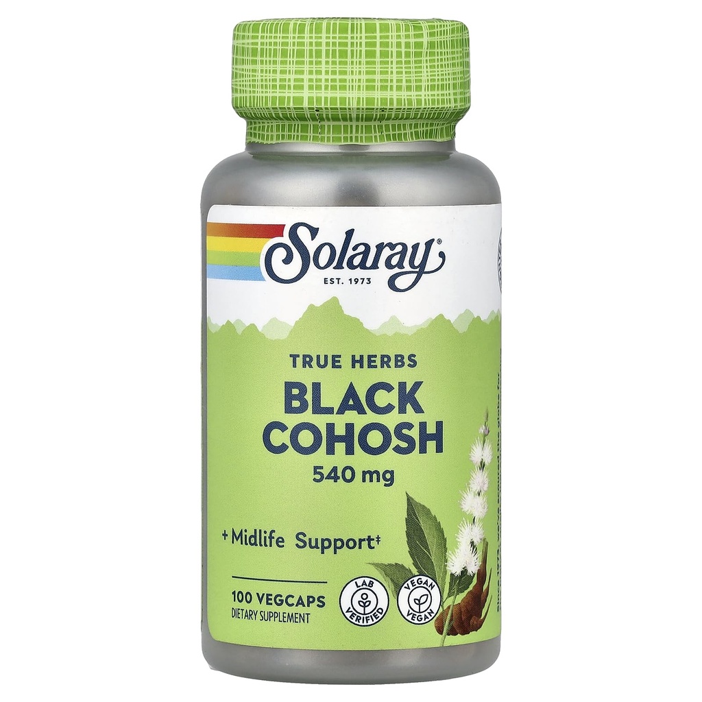 SOLARAY Black Cohosh 540 mg | Womens Health & Menopause Support Supplemento | Whole Root | Non-GMO, Vegan & Lab verificato | 100 VegCaps