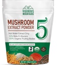 VIGOROUS MOUNTAINS Organic Mushroom Powder Supplement - Certificato USDA, Lions Mane & Reishi per il supporto immunitario, Brain Focus, Vegan, Mixes Instantly in Coffee & Smoothies (100g)